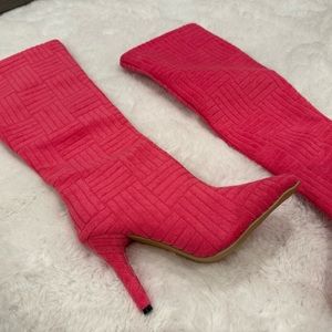 Hot Pink Modern Trendy Knee High Stiletto Pointy Toed Boots